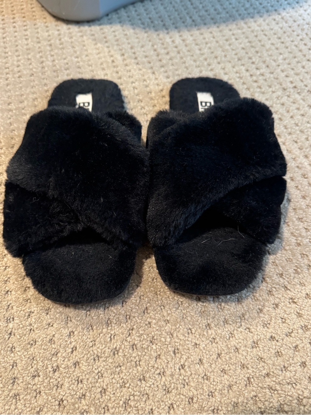 BP Black Faux Fur Crisscross Slide Slippers Size 7-9 Women’s